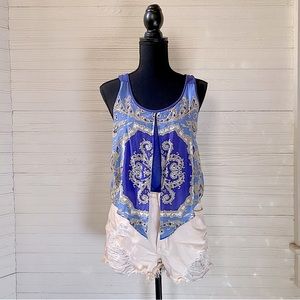 Anthropologie | Parted Silk Paisley Scarf Layered Sleeveless Top